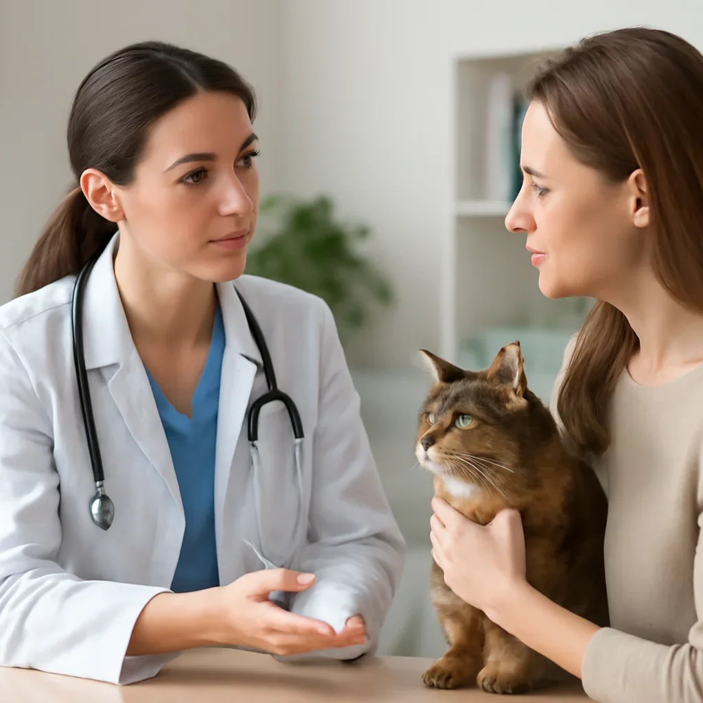 Canadian cat owner discussing insurance coverage and veterinary access with a veterinarian