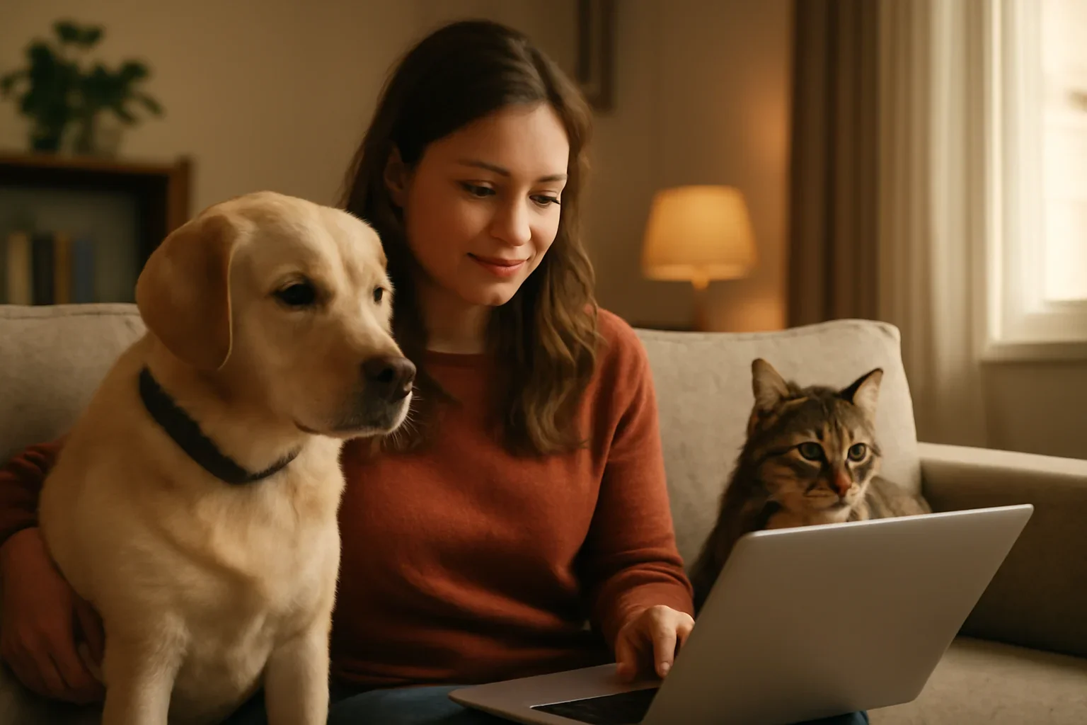 British Columbia pet owner comparing insurance options for a dog and cat at home