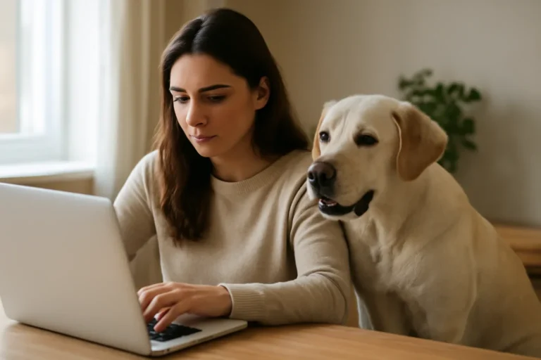 Dog owner with dog researching best pet insurance for dogs in canada by owner type