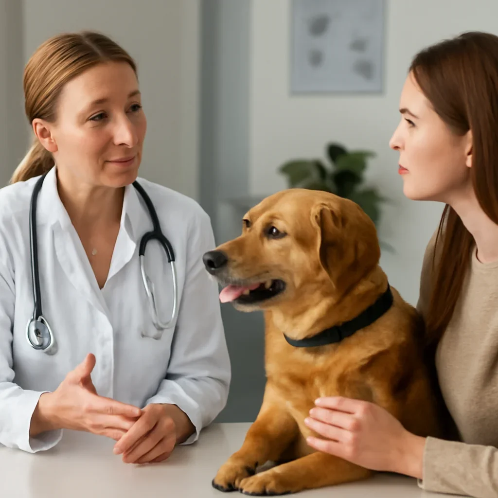 Canadian pet owner asking a veterinarian practical pet insurance questions
