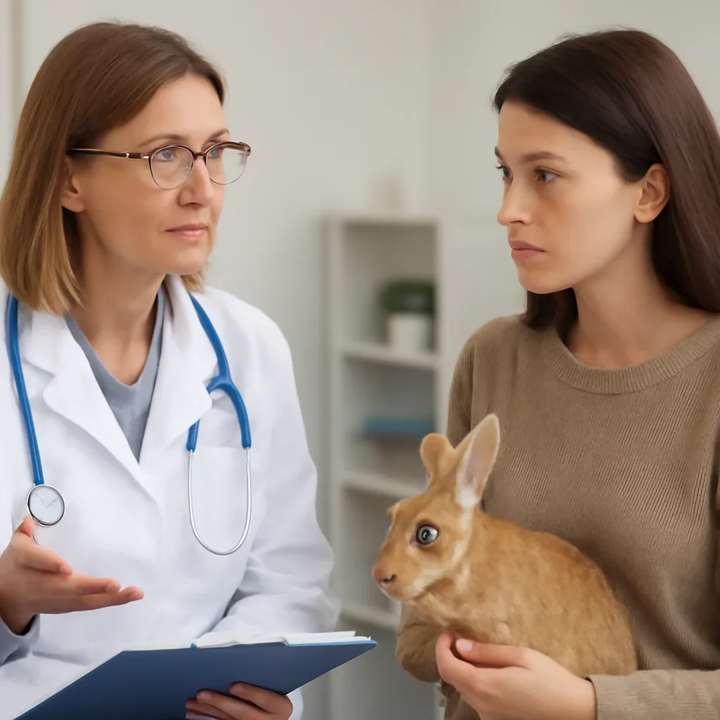 Canadian rabbit owner discussing insurance with a rabbit-experienced veterinarian