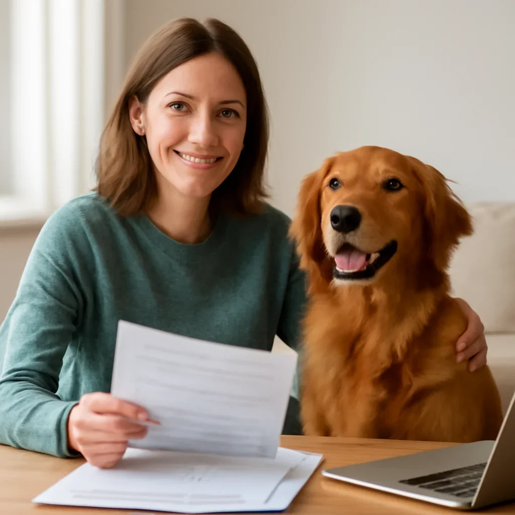 Pet owner with a pet after comparing insurance options
