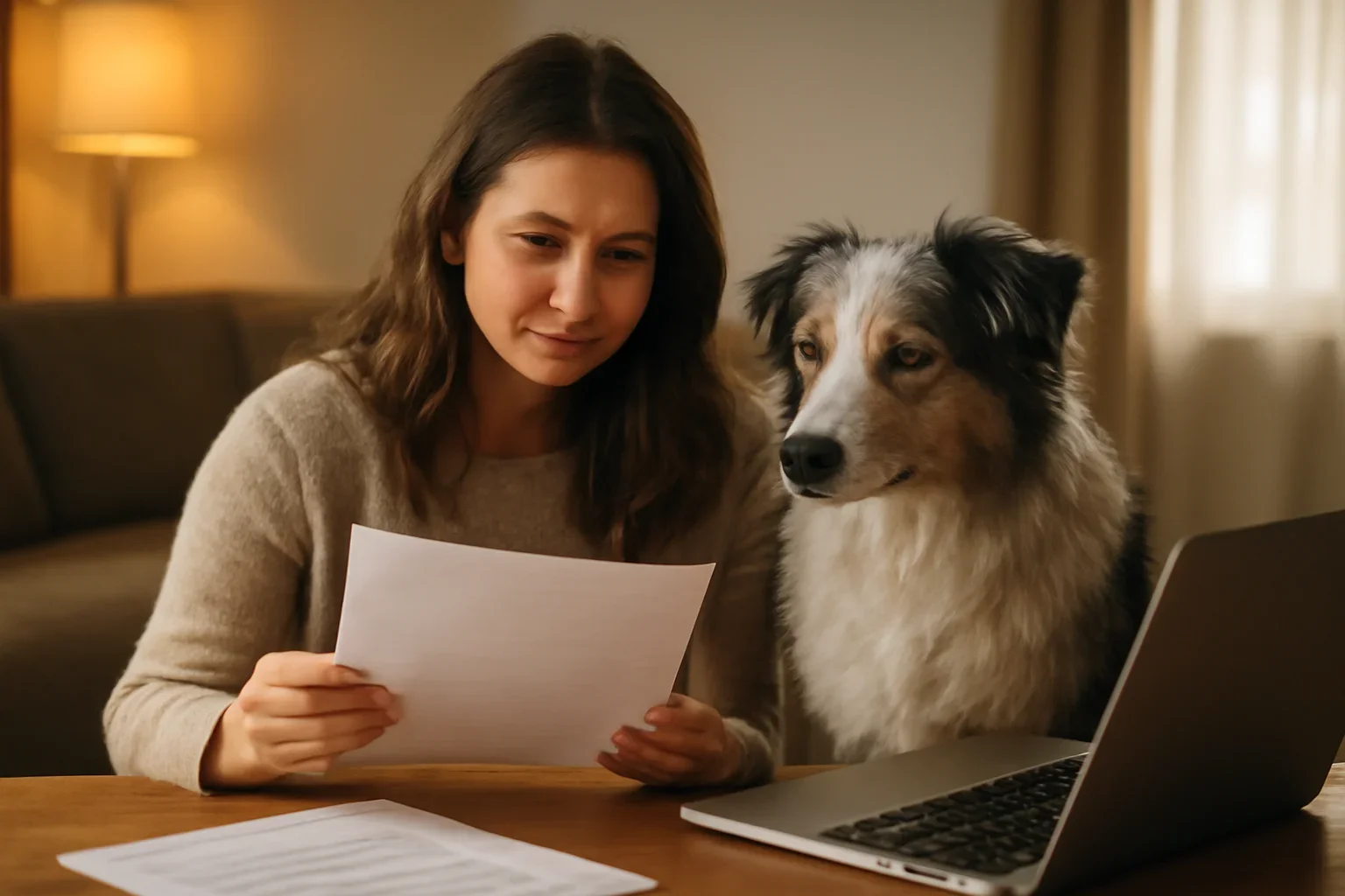 Canadian pet owner comparing pet insurance documents