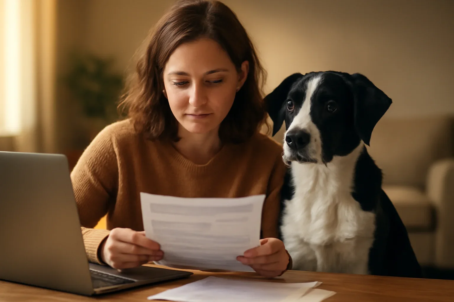 Canadian pet owner reviewing insurance options with a pet