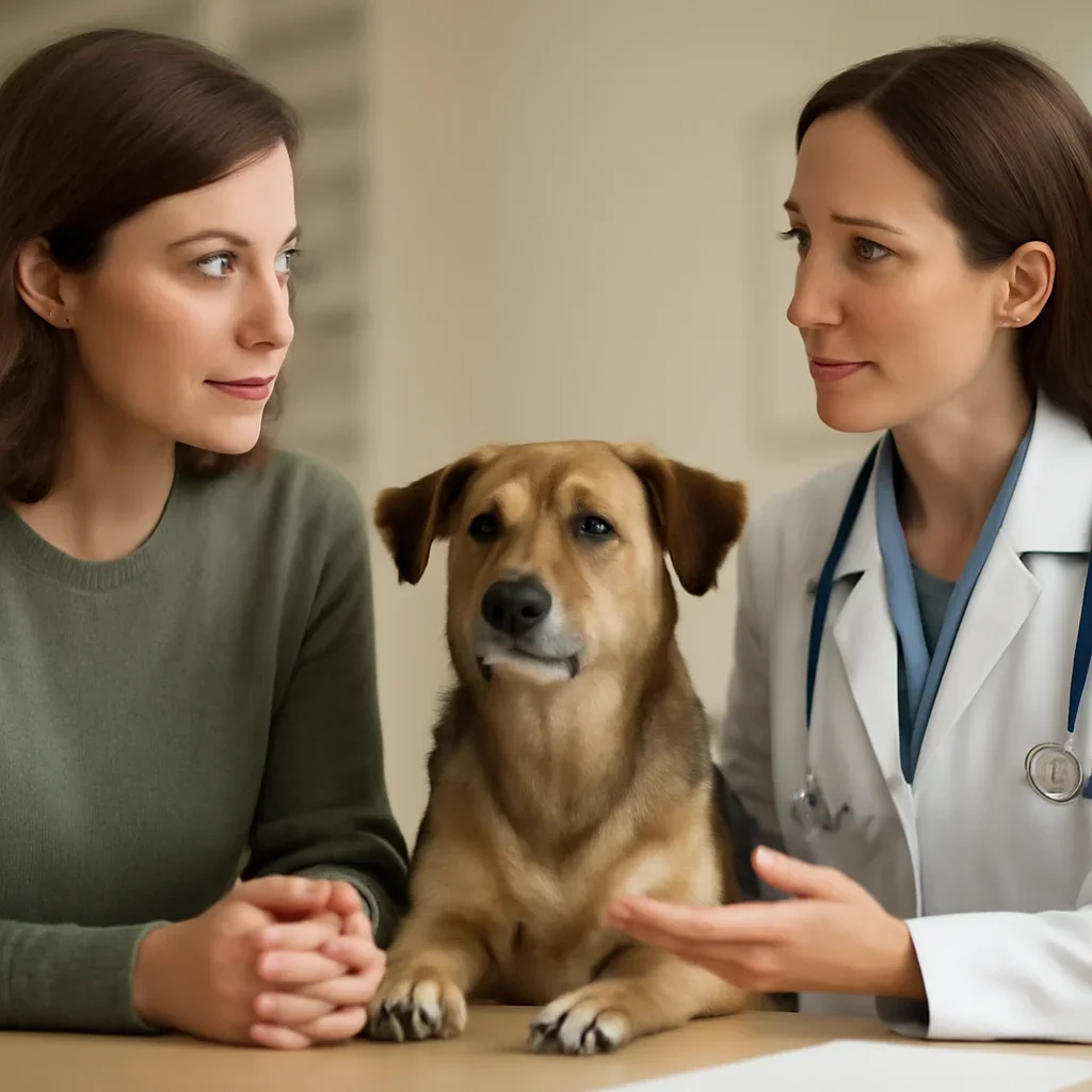 Pet owner reviewing Canadian wellness coverage and preventive care costs with a veterinarian